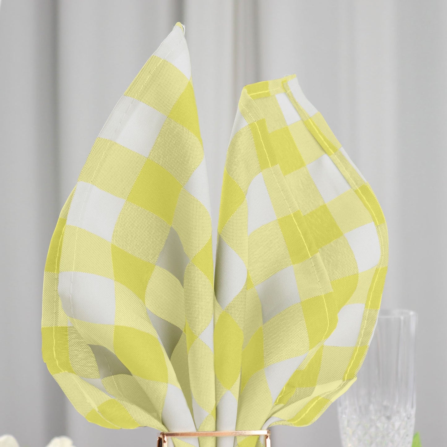 5 Pack | Yellow/White Buffalo Plaid Cloth Dinner Napkins, Gingham Style | 15x15Inch
