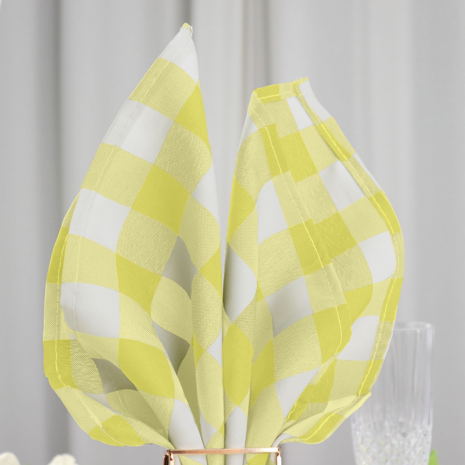 5 Pack | Yellow/White Buffalo Plaid Cloth Dinner Napkins, Gingham Style | 15x15Inch