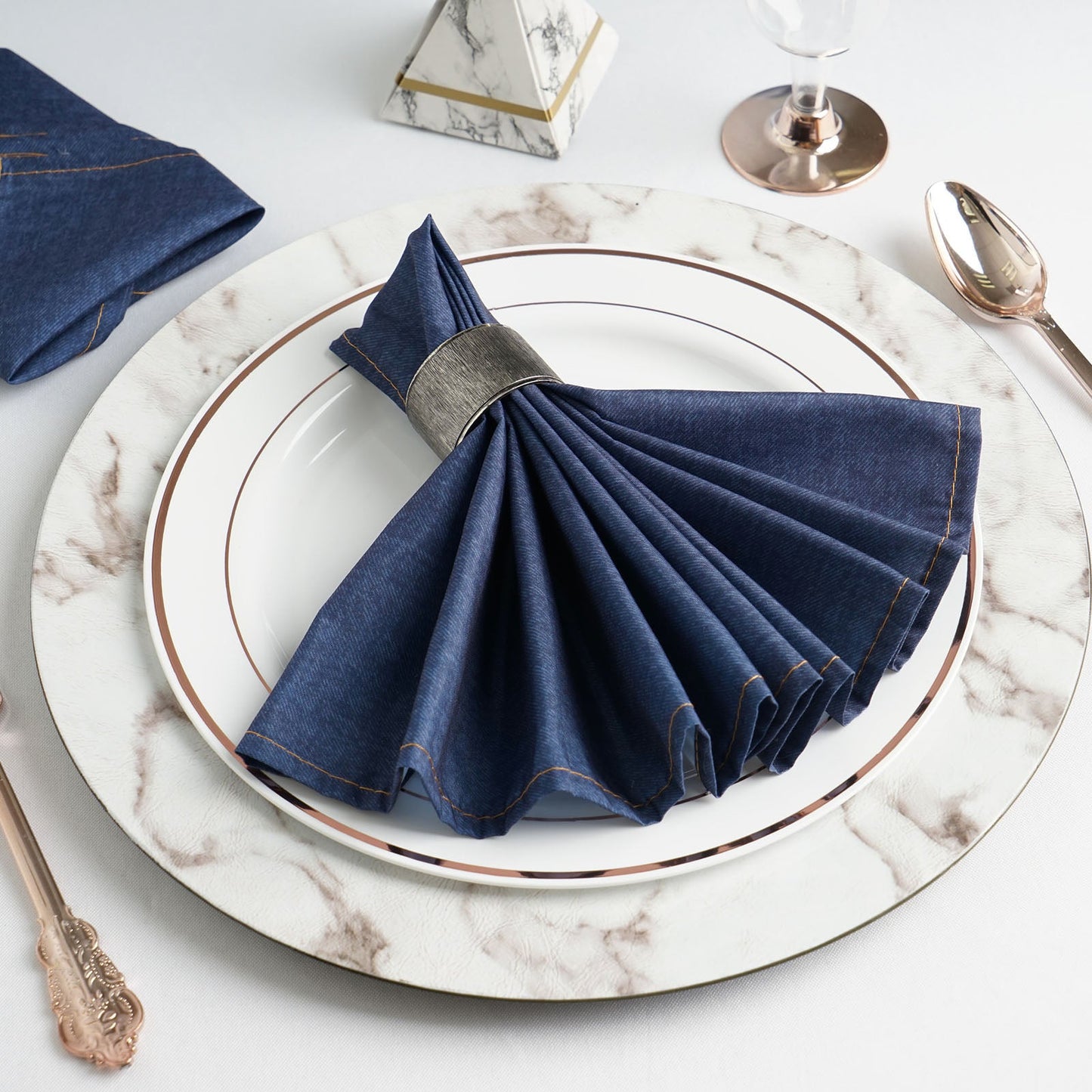 5 Pack | Premium Faux Denim Cloth Dinner Napkins, Reusable Linen | 17x17Inch