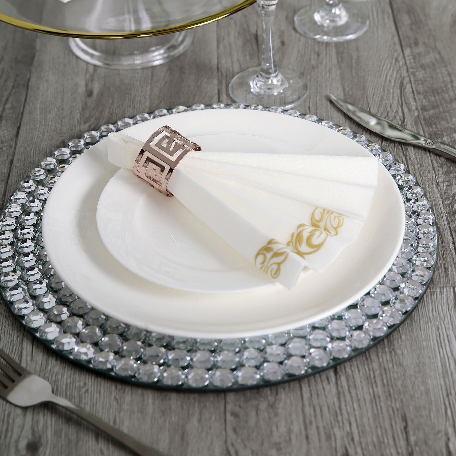 Gold Foil White Airlaid Soft Linen-Feel Paper Dinner Napkins, Disposable Hand Towels - Scroll