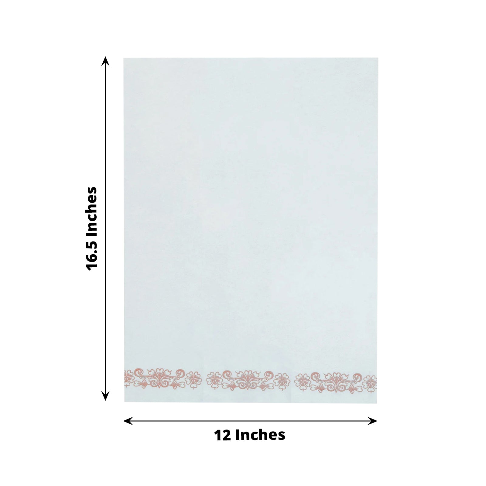 White linen-feel paper napkin with rose gold floral print.