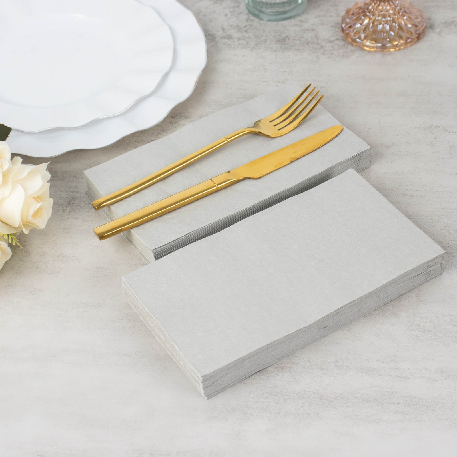 50 Pack | 2 Ply Soft Silver Dinner Party Paper Napkins