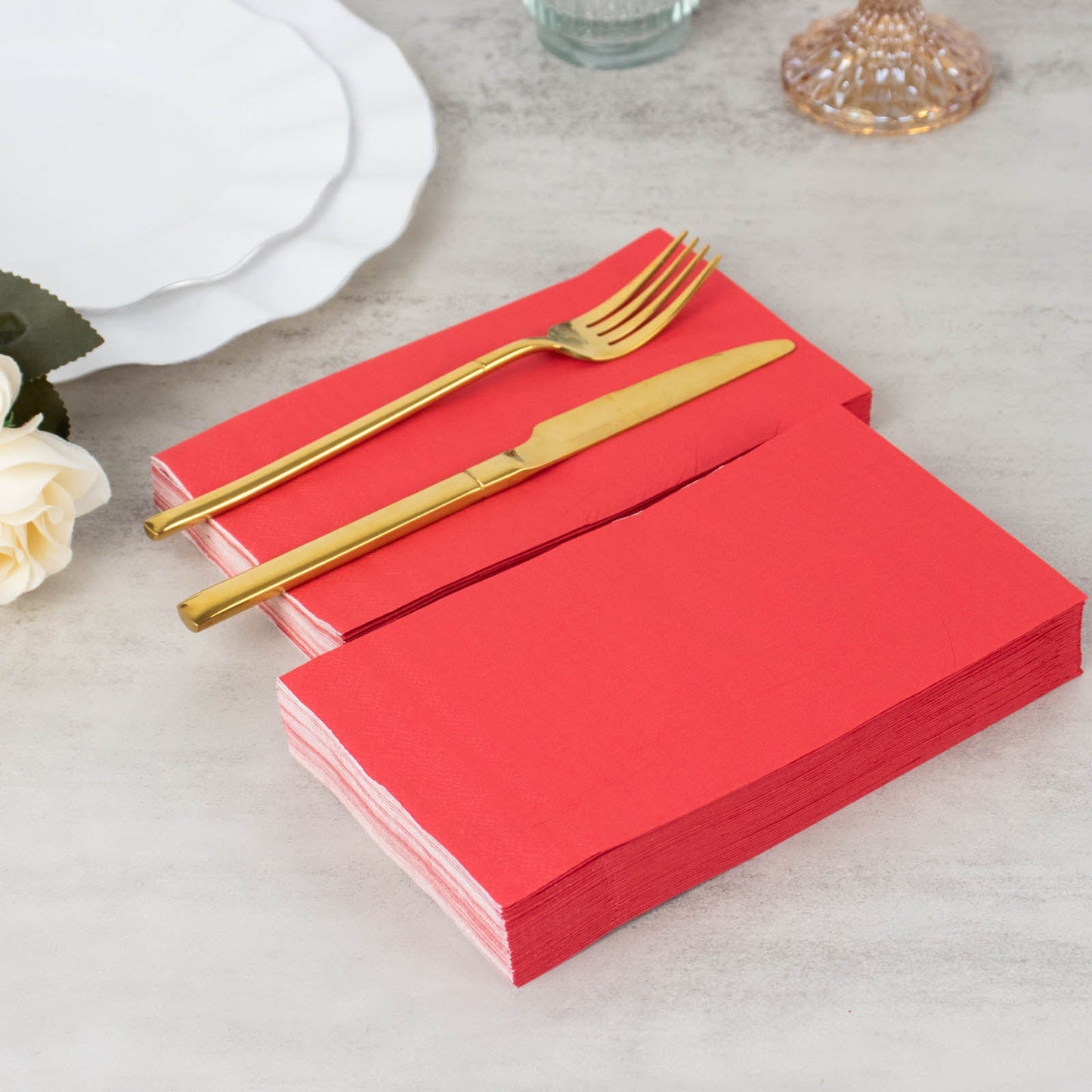 50 Pack | 2 Ply Soft Red Dinner Party Paper Napkins