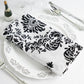 5 Pack | Black/White Damask Flocking Cloth Dinner Napkins, Reusable Linen | 20"x20''