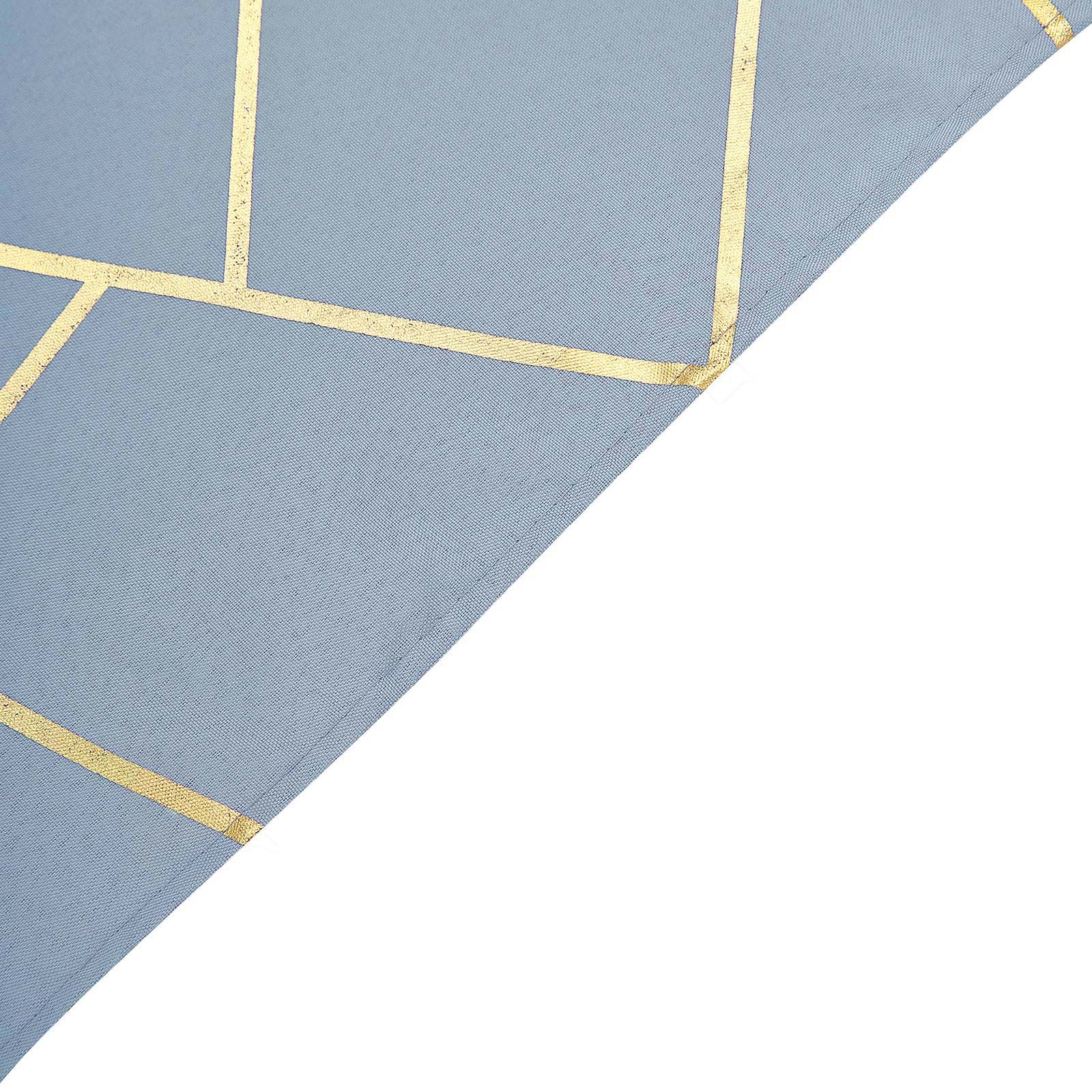 Modern dusty blue and geometric gold dinner napkin.