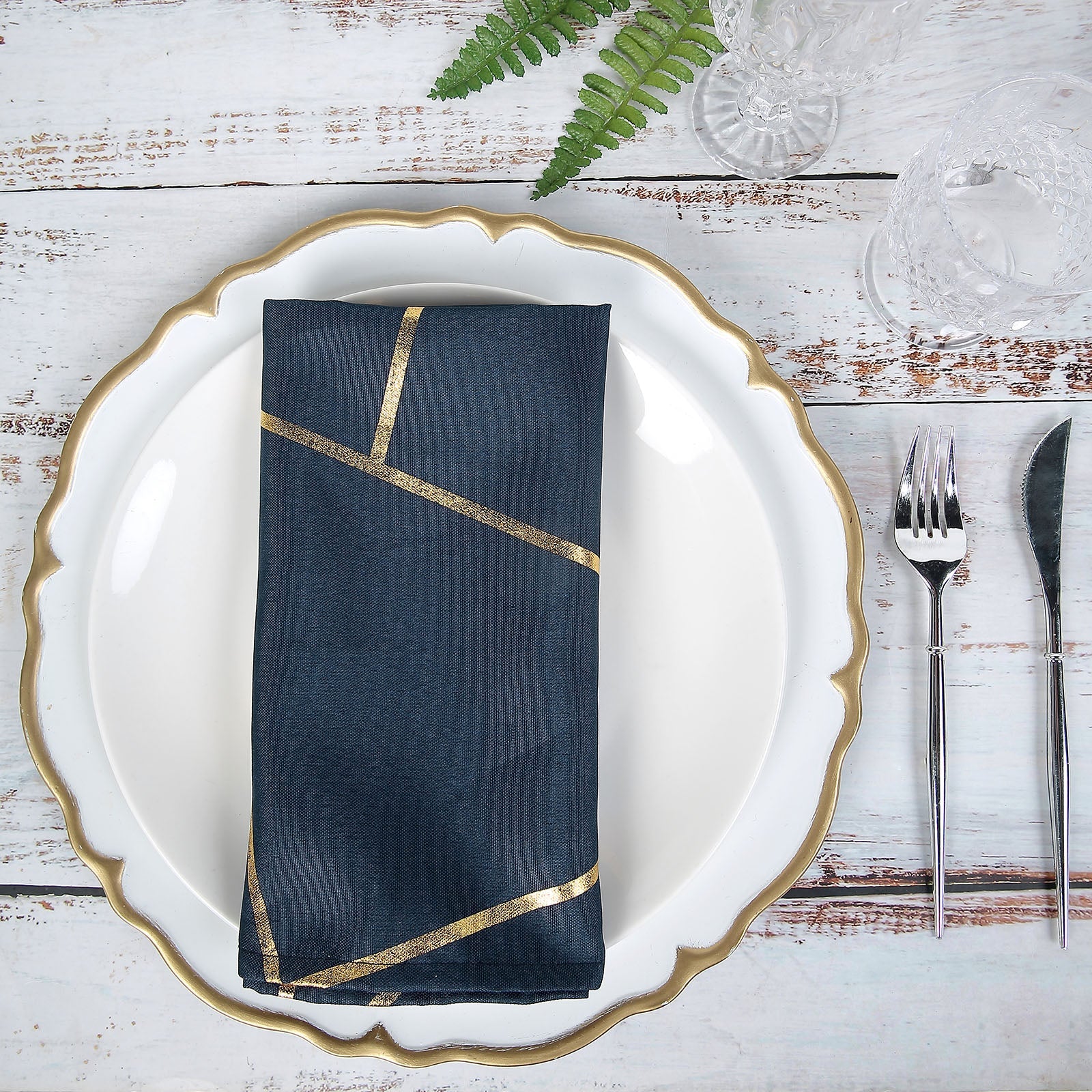 Navy Blue Modern Cloth Napkins 20x20 Inch With Geometric Gold Design