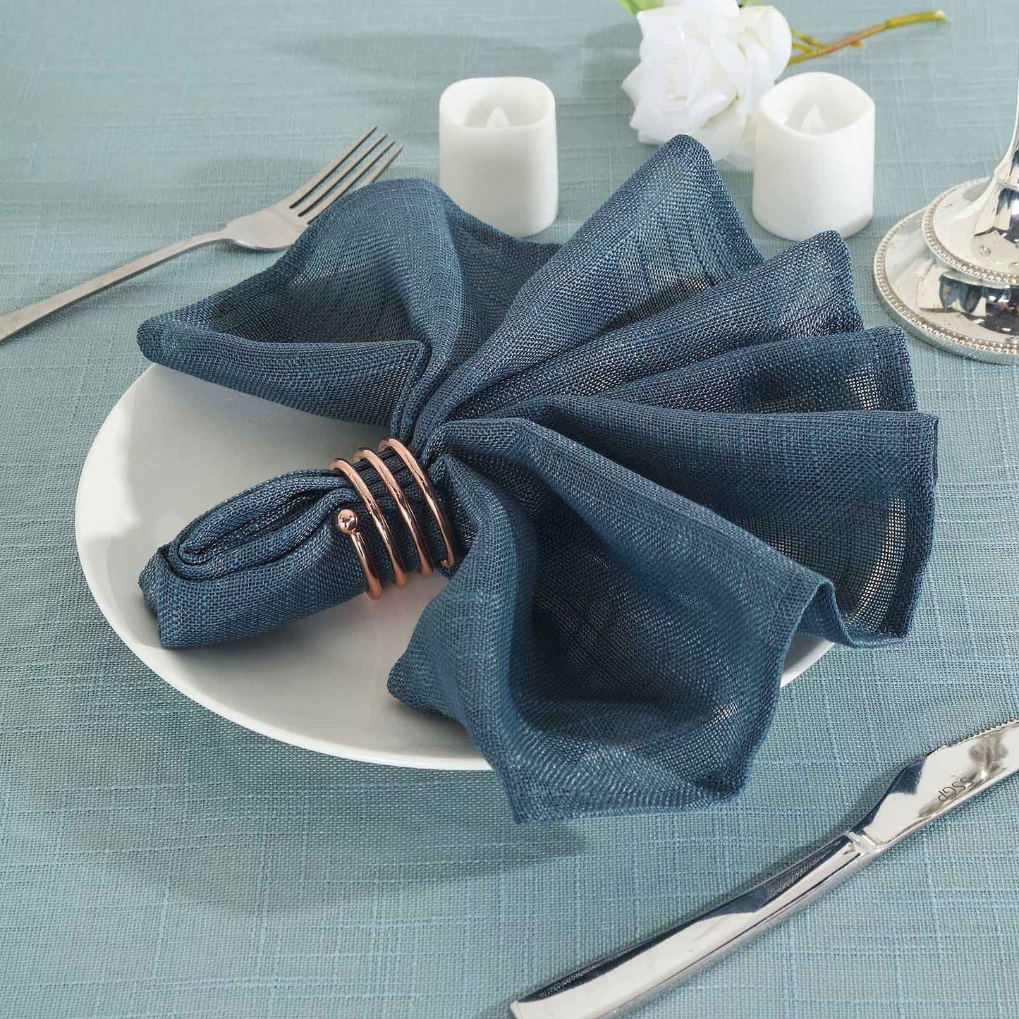5 Pack | Blue Slubby Textured  Cloth Dinner Napkins, Wrinkle Resistant Linen | 20"x20"