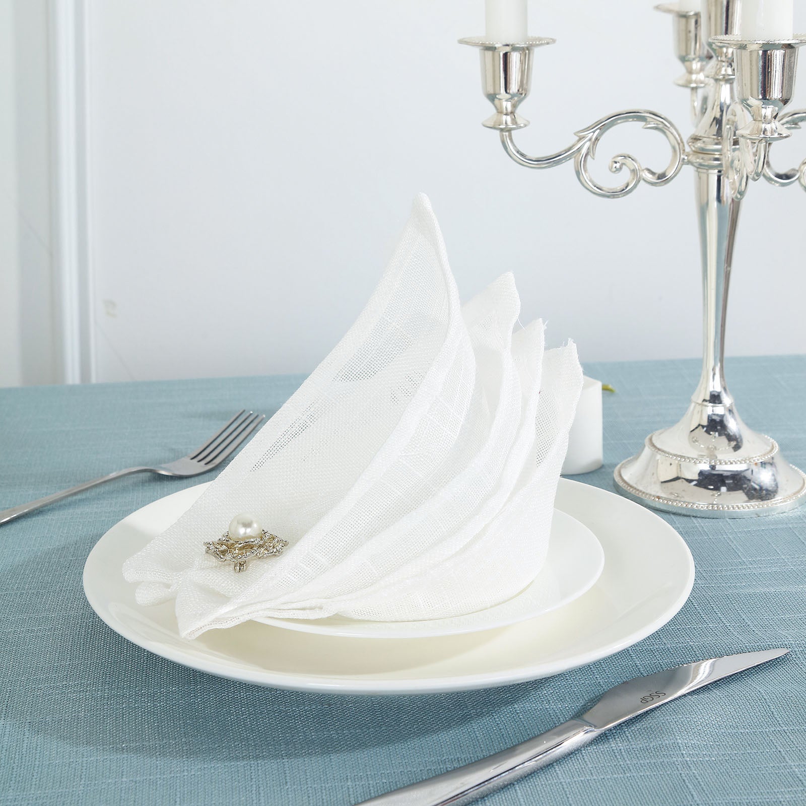 Wrinkle Resistant White Linen Cloth Dinner Napkins 20 Inch x 20 Inch Slubby Textured