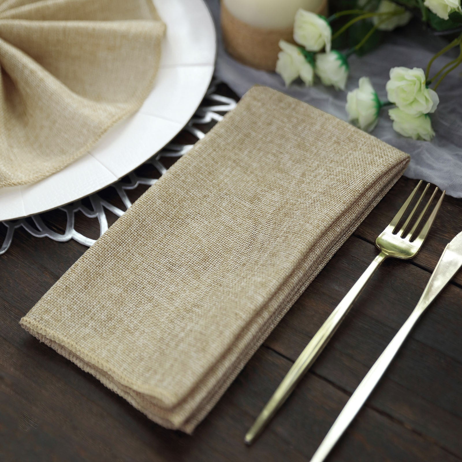 Seamless 19 Inch Natural Boho Faux Jute Linen Napkins 5 Pack
