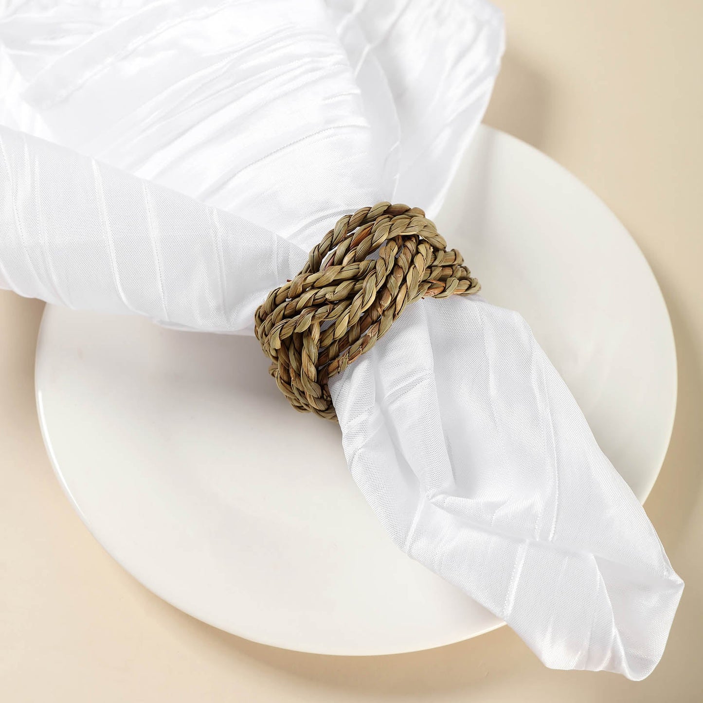 Natural Handmade Braided Woven Jute Napkin Ring Holders 4 Pack