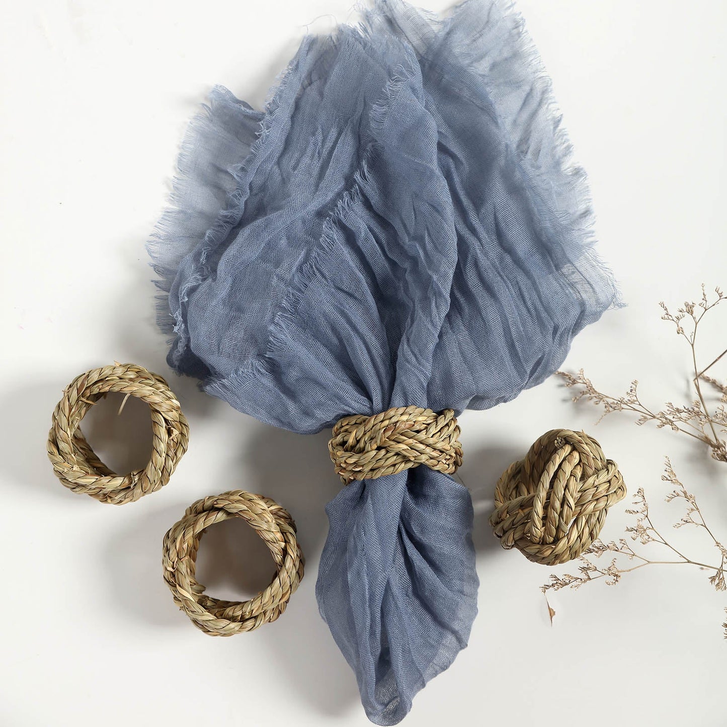 Jute Napkin Ring Holders 4 Pack Natural Handmade Braided Woven Design