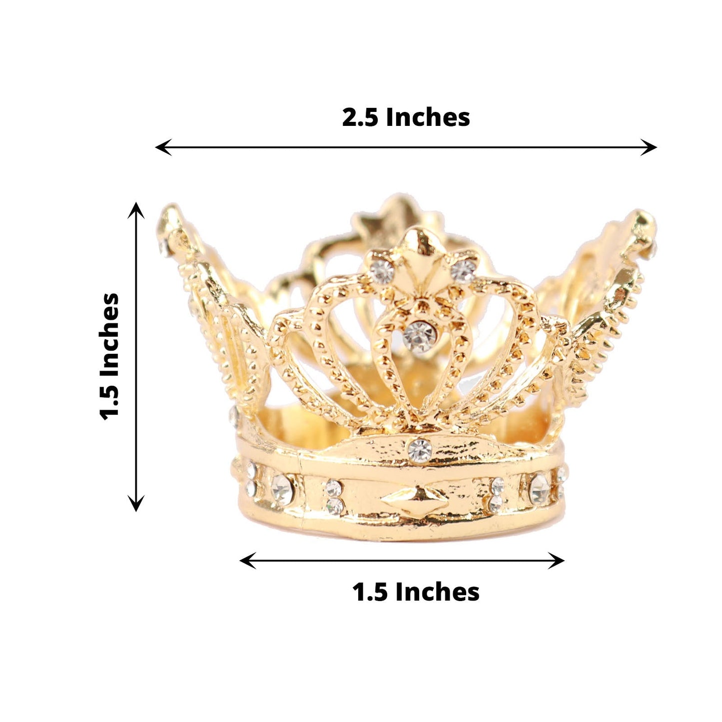 4 Pack Gold Metallic Napkin Rings in Rhinestone Crown Design
