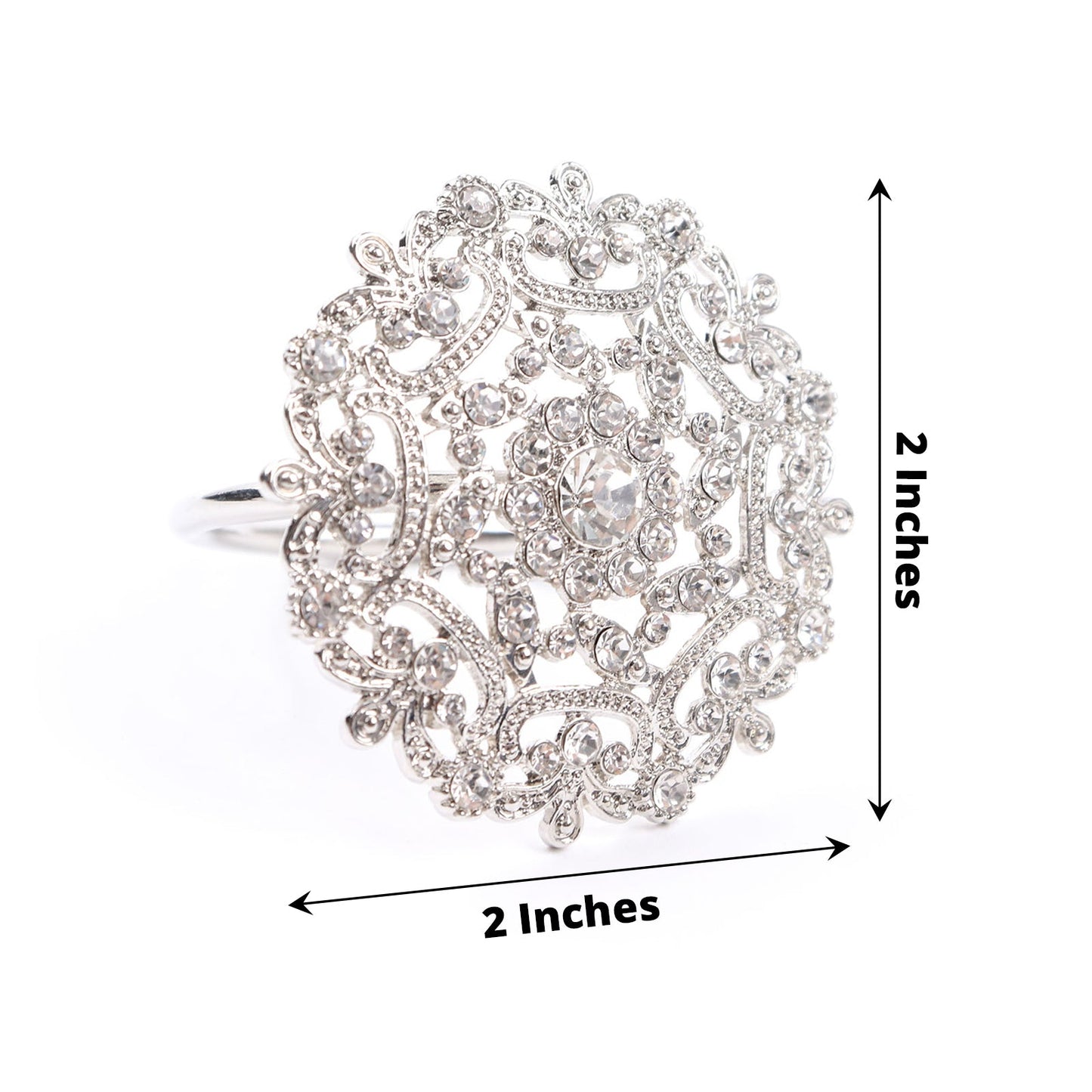 4 Pack Silver Metal Flower Napkin Rings with Diamond Rhinestones