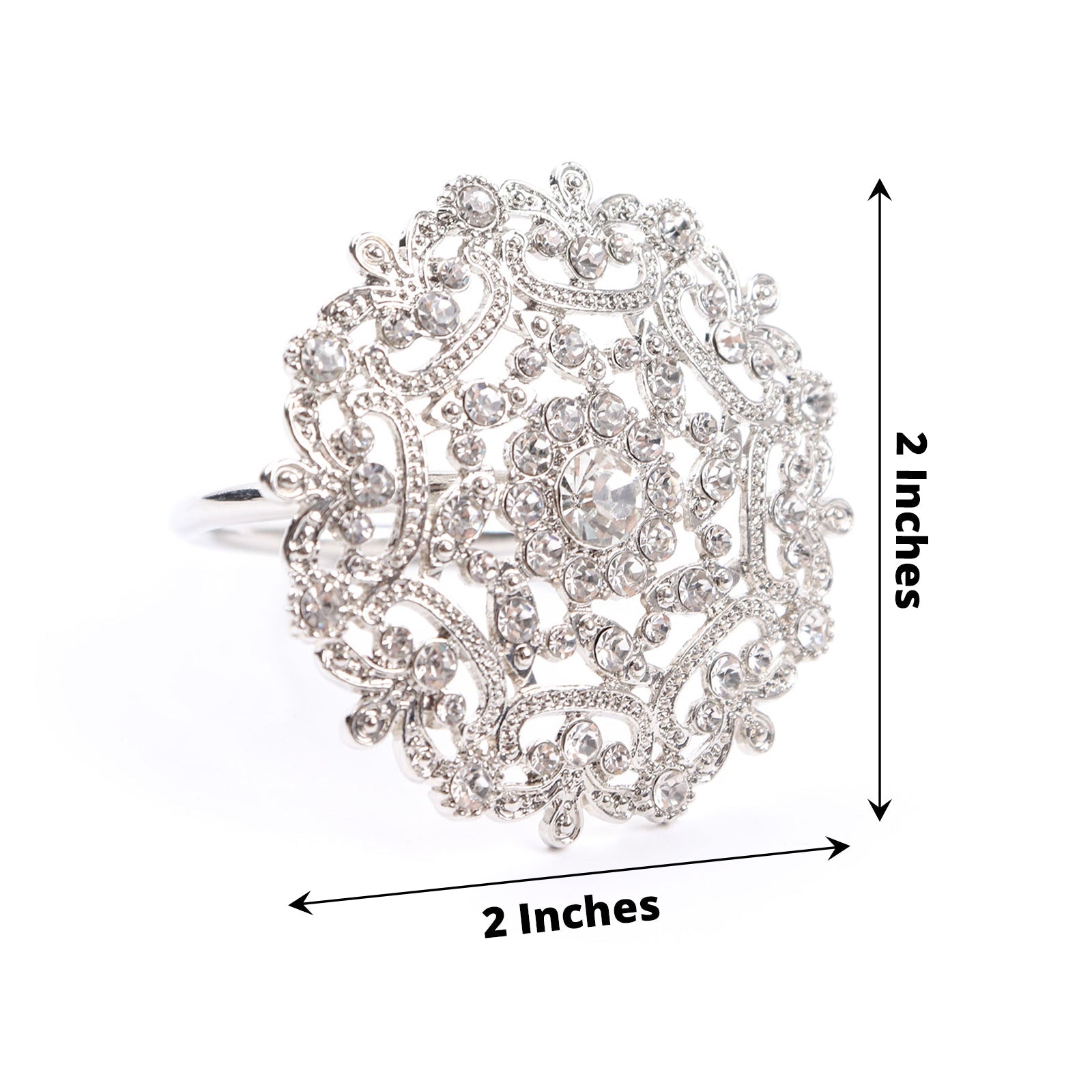 4 Pack Silver Metal Flower Napkin Rings with Diamond Rhinestones