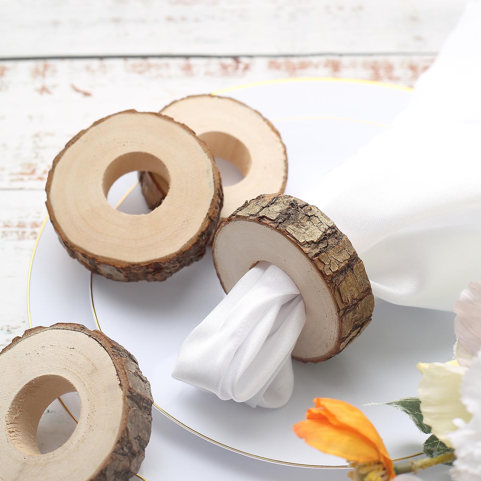 3 Inch Rustic Design Natural Birch Wood Napkin Rings 4 Pack