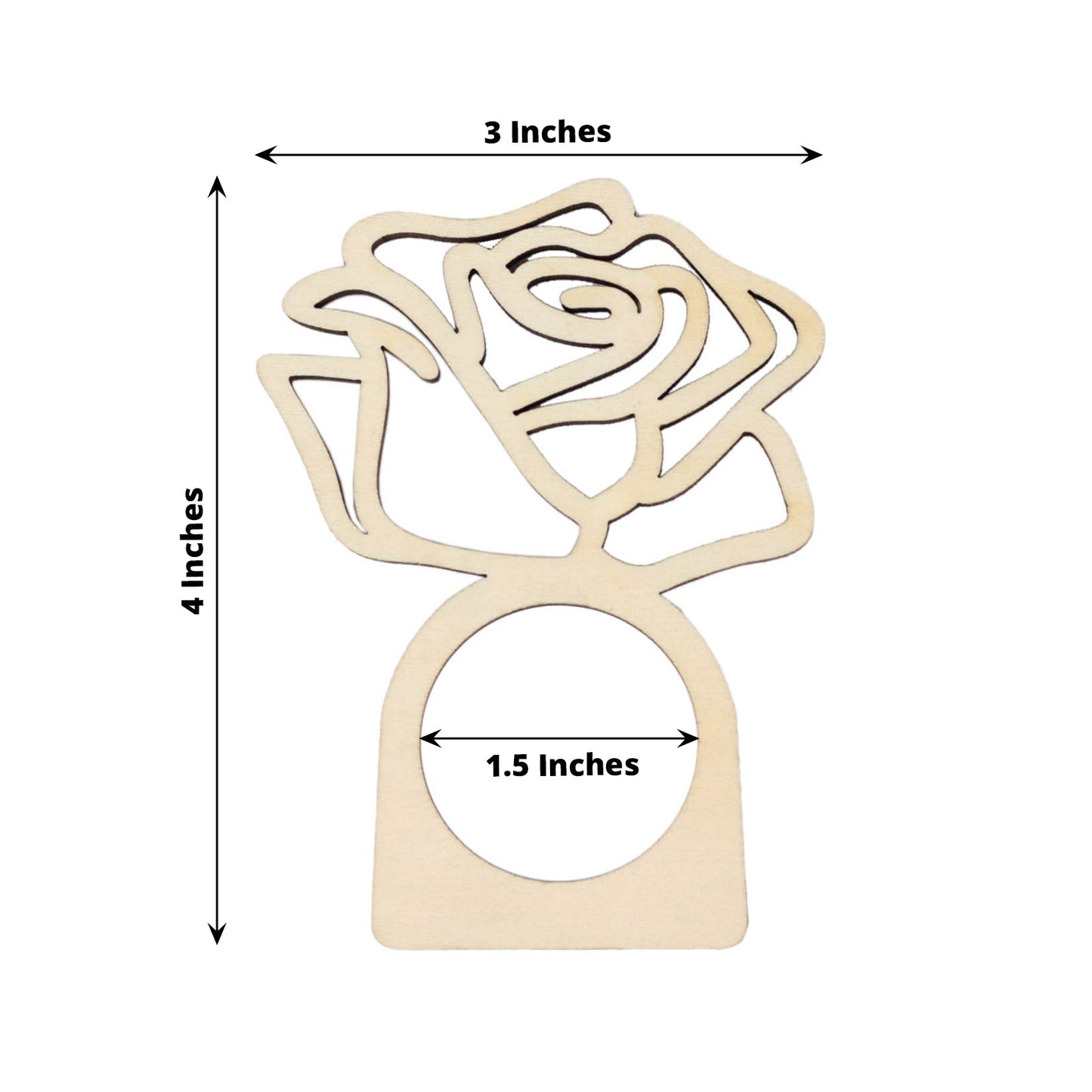 10 Pack | 4inch Natural Wood Laser Cut Rose Design Boho Napkin Rings