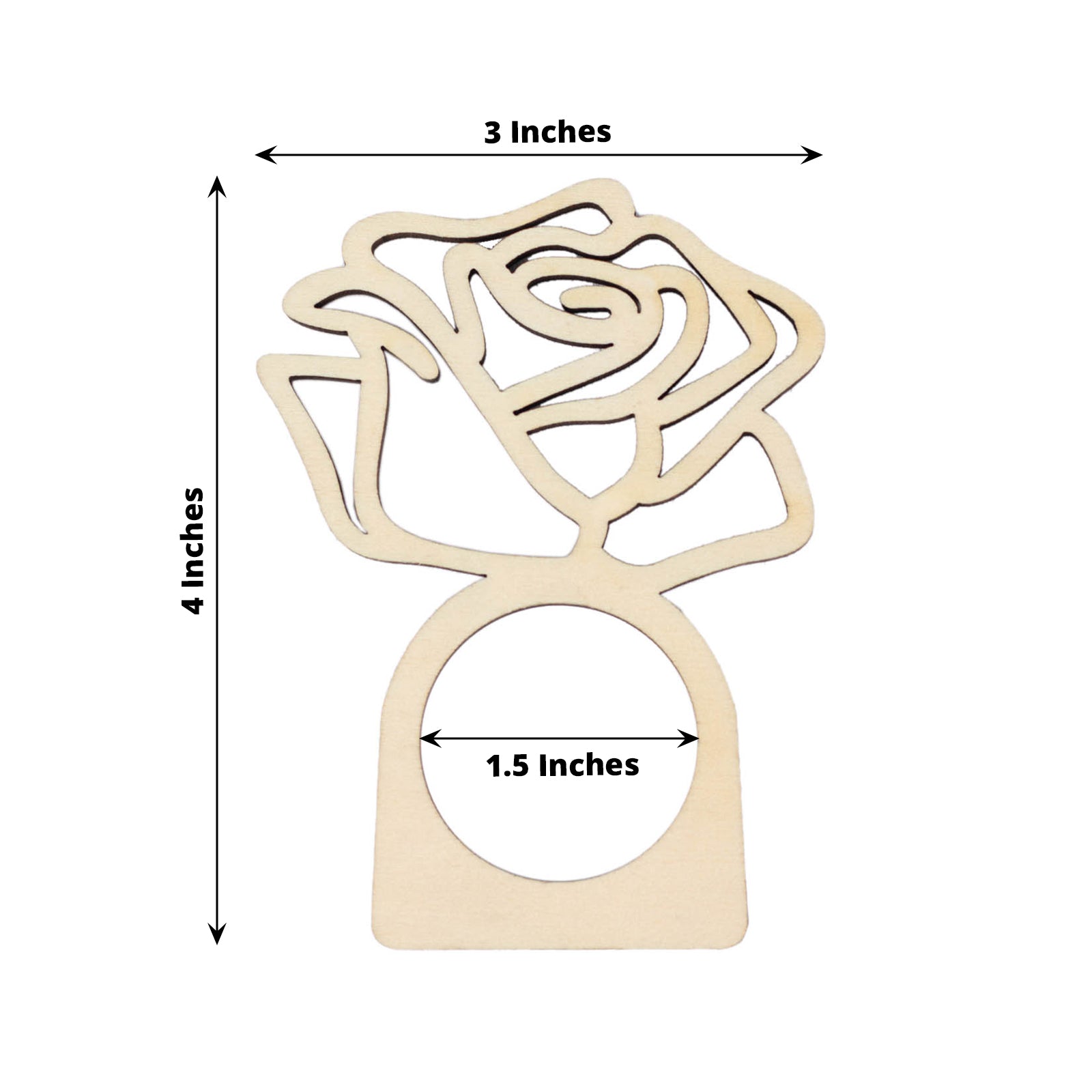 10 Pack | 4inch Natural Wood Laser Cut Rose Design Boho Napkin Rings