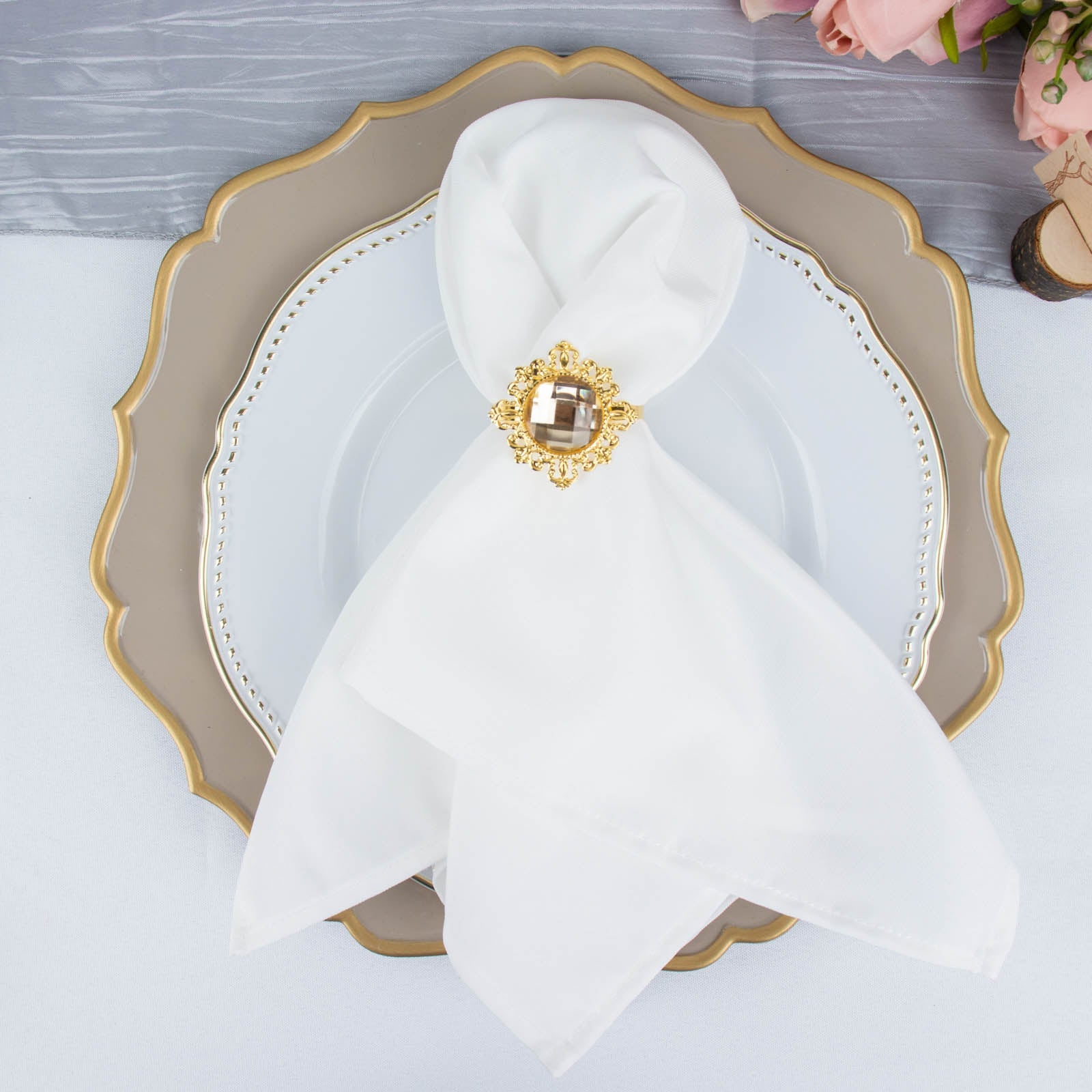6 Pack | 2inch Gold Metal Diamond Bling Napkin Holders, Crystal Rhinestone Napkin Rings