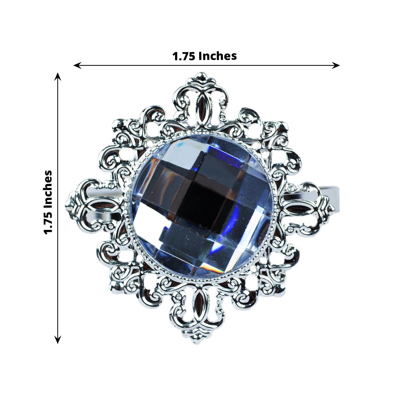 6 Pack | 2inch Silver Metal Clear Diamond Bling Napkin Holders, Crystal Rhinestone Napkin Rings