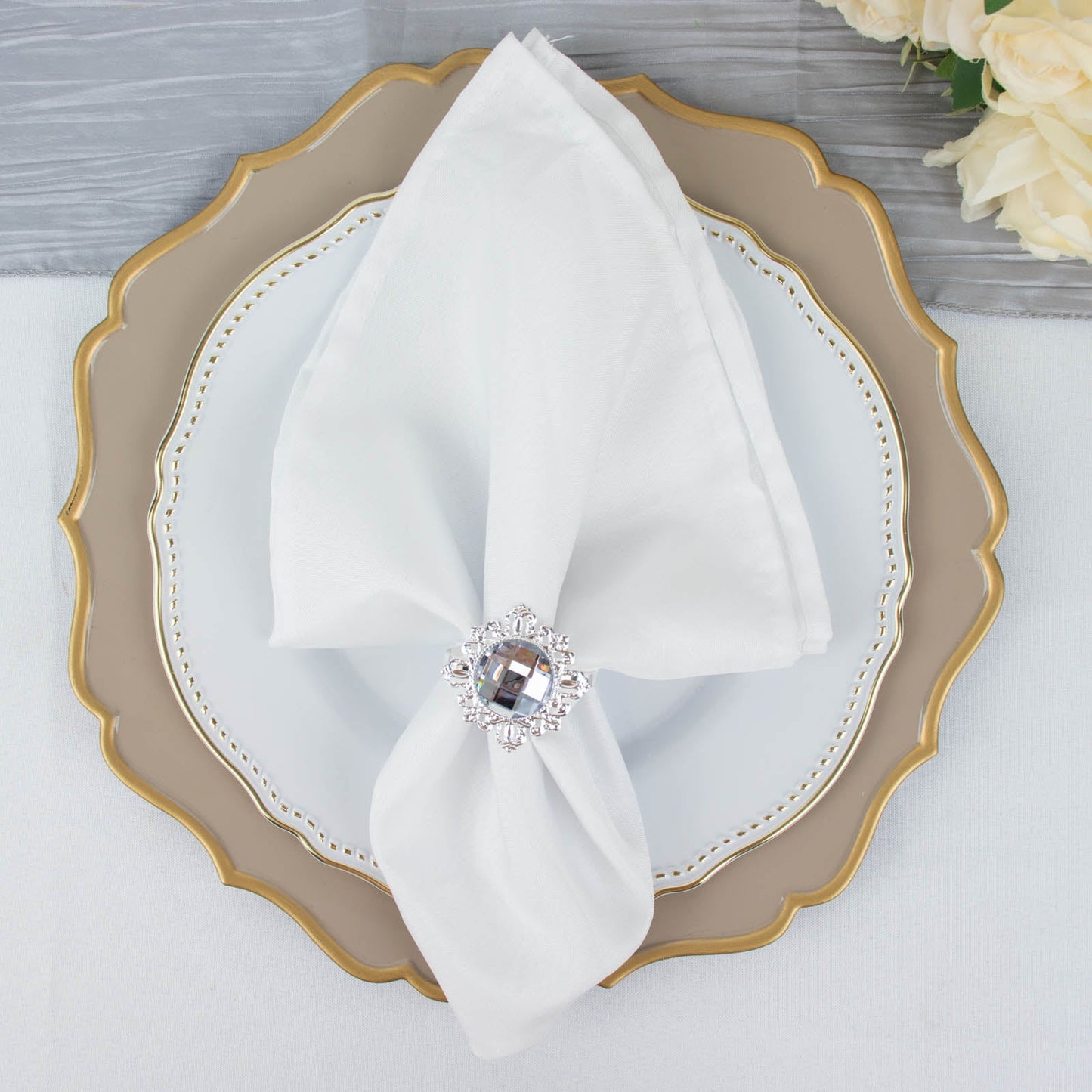 6 Pack | 2inch Silver Metal Clear Diamond Bling Napkin Holders, Crystal Rhinestone Napkin Rings
