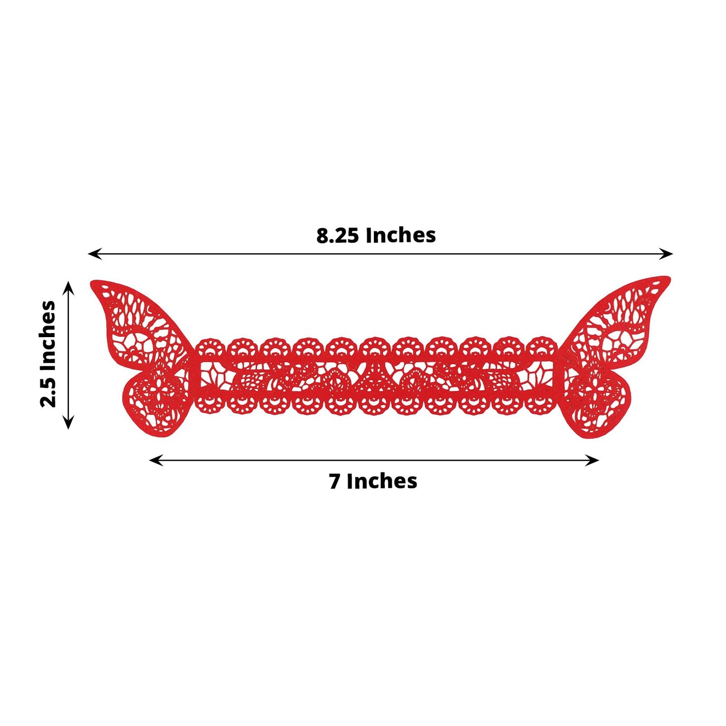 Red shimmery butterfly paper napkin rings for elegant table settings.