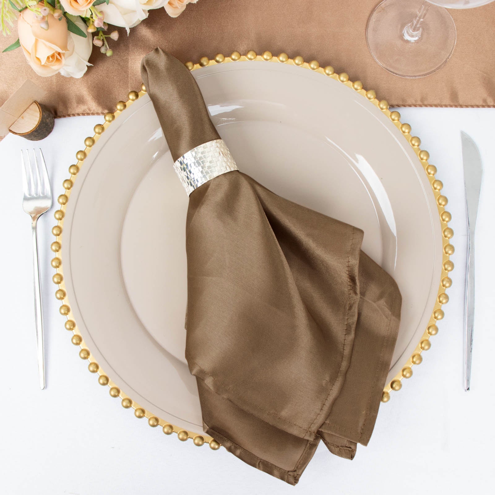 5 Pack | Taupe Seamless Satin Cloth Dinner Napkins, Wrinkle Resistant