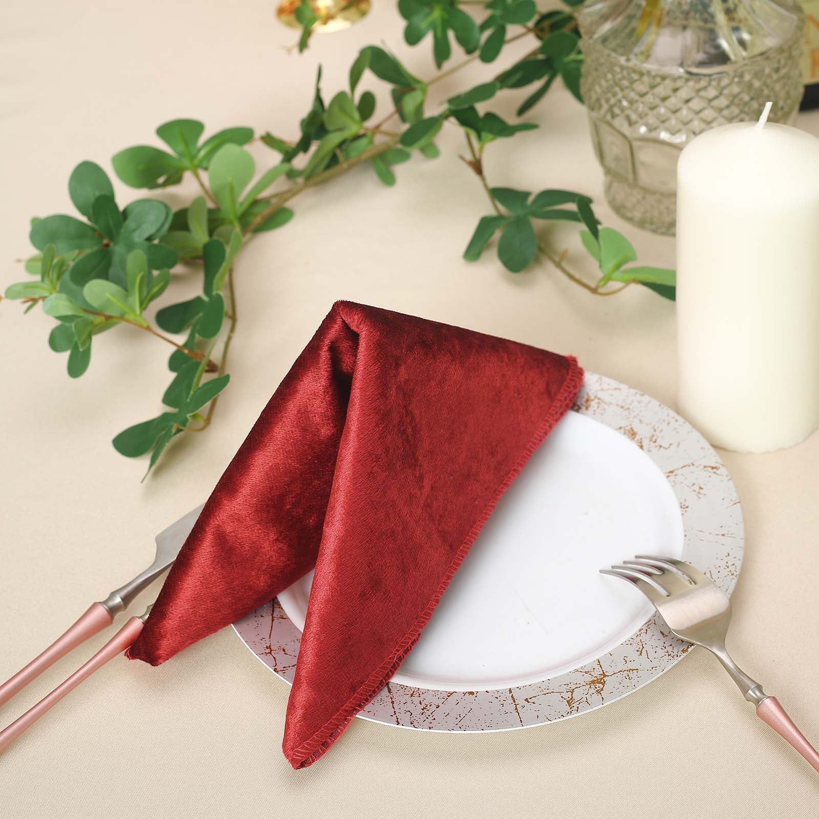 5 Pack | Burgundy Premium Sheen Finish Velvet Cloth Dinner Napkins