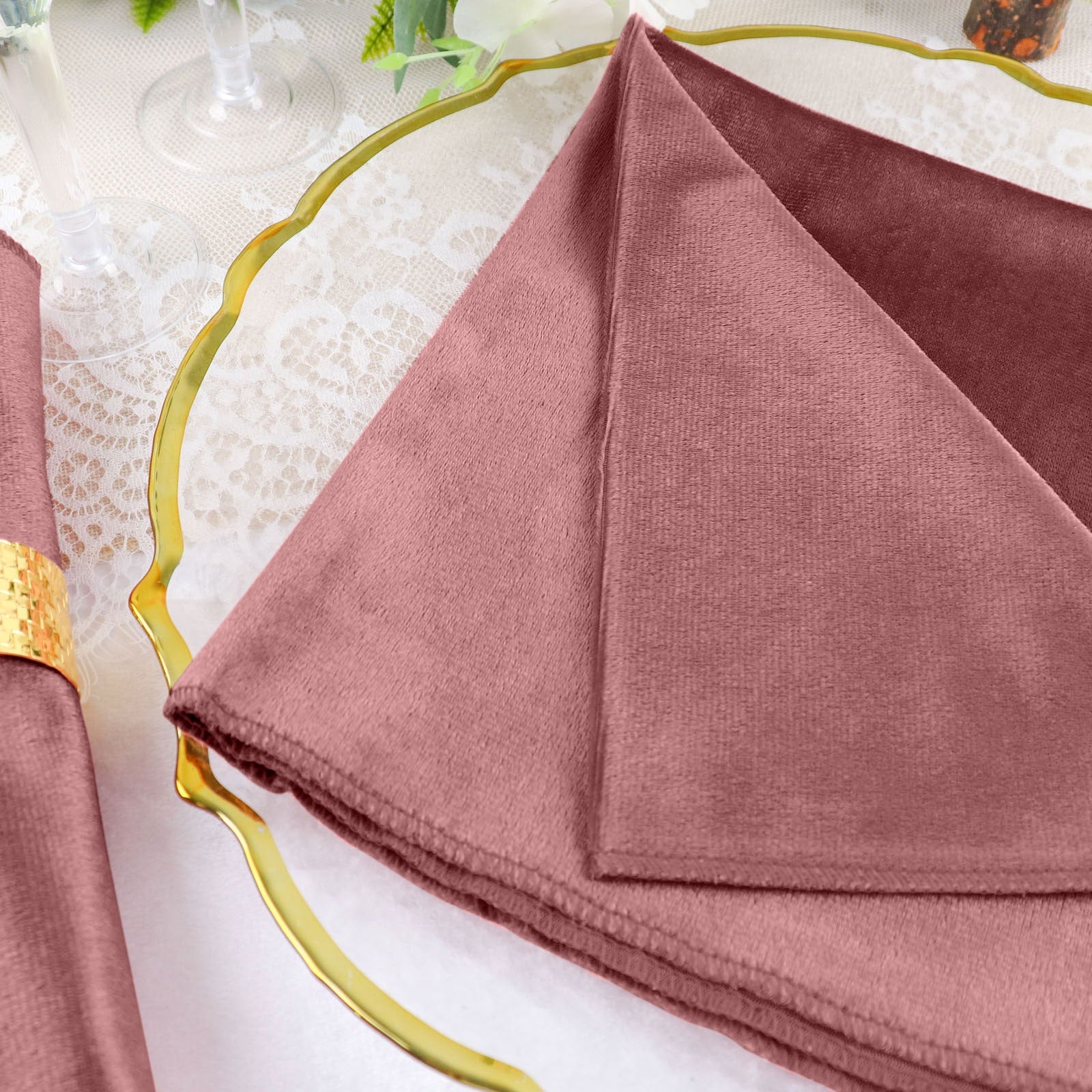 20 Inch x 20 Inch Premium Sheen Finish Dusty Rose Velvet Cloth Dinner Napkins Pack of 5