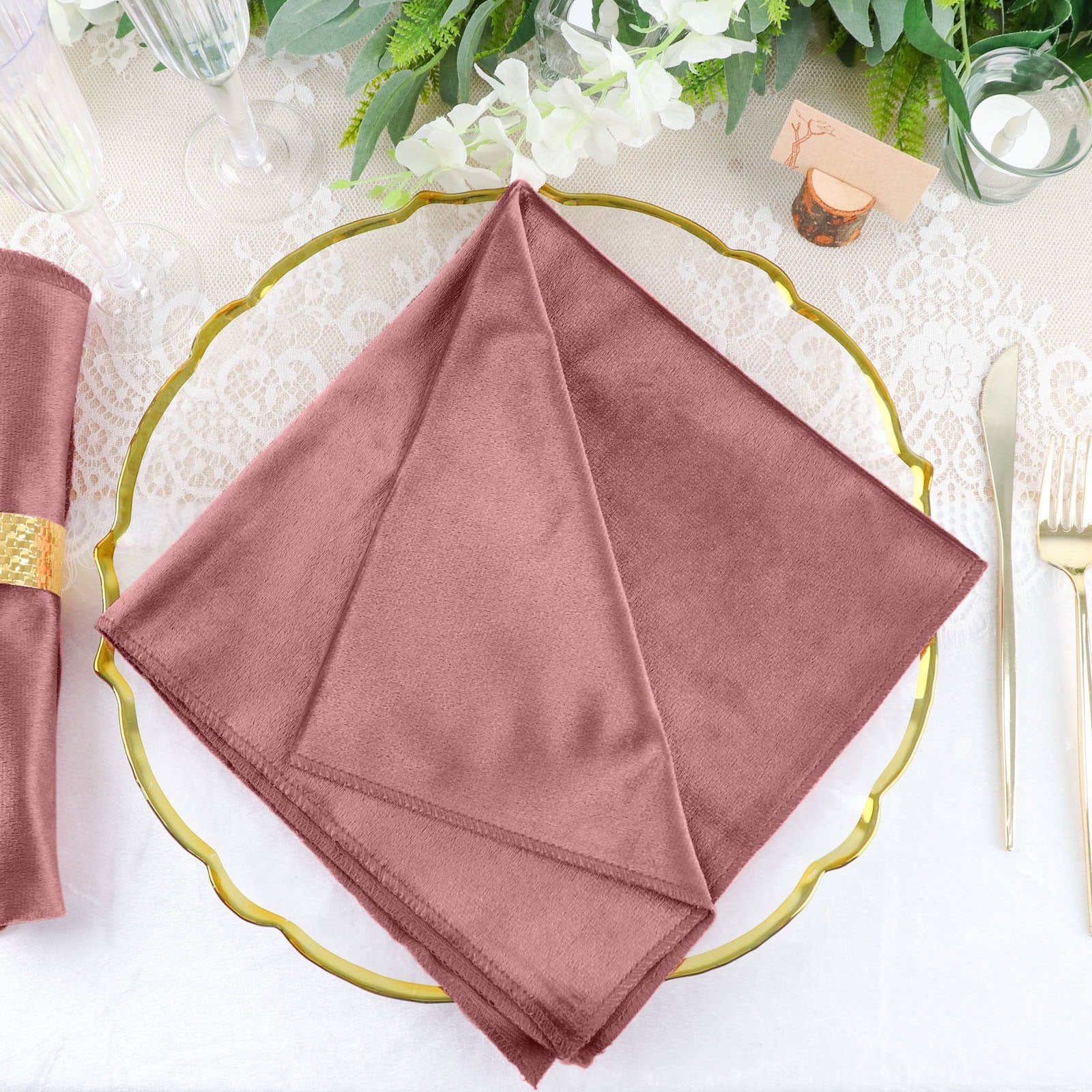 5 Pack of Velvet Dusty Rose Premium Sheen Finish Cloth Dinner Napkins 20 Inch x 20 Inch 