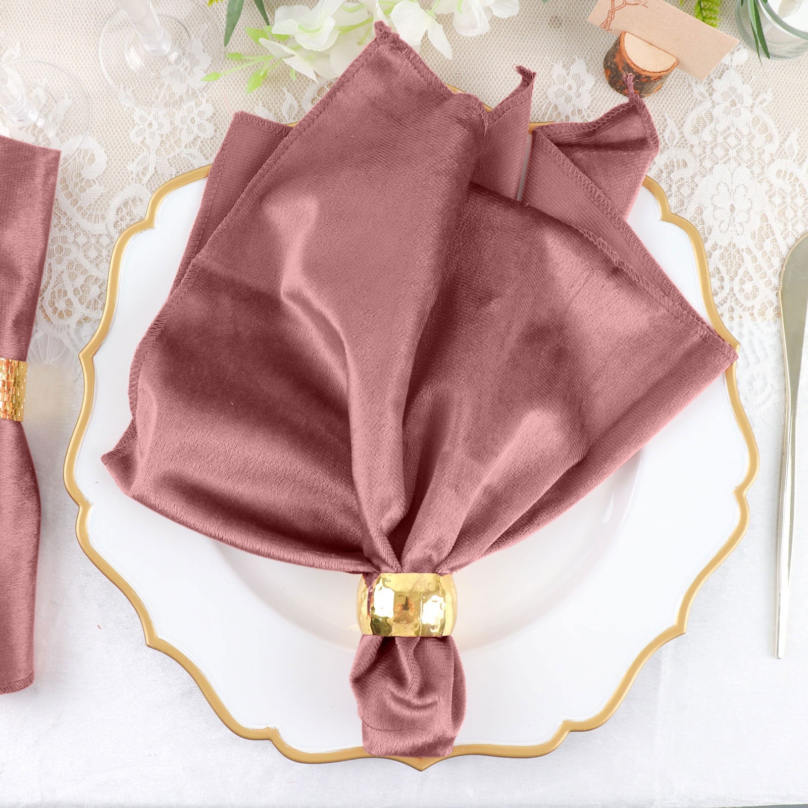 Dusty Rose Premium 20 Inch x 20 Inch Sheen Finish Velvet Cloth Dinner Napkins 5 Pack