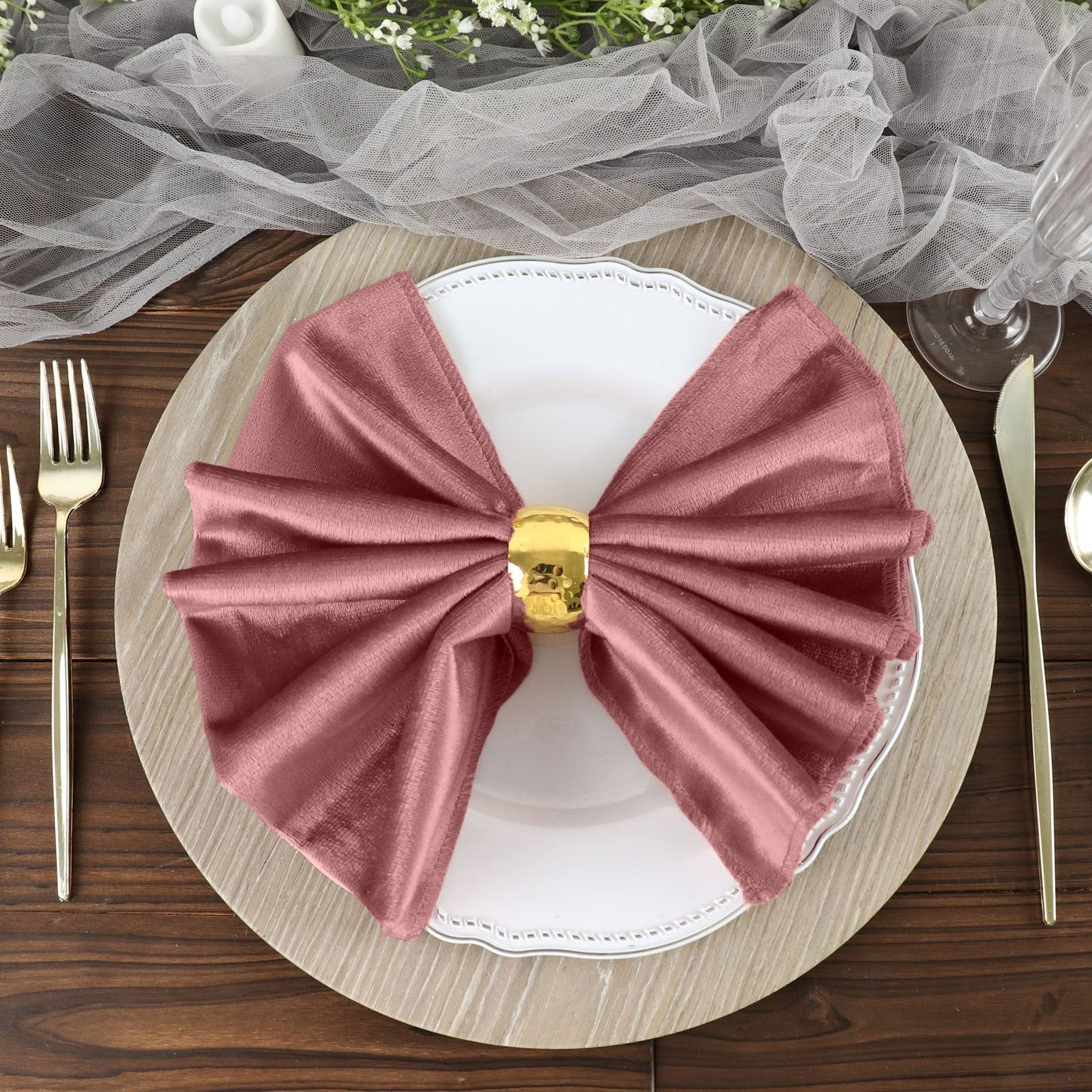 Dusty Rose 20 Inch x 20 Inch Premium Sheen Finish Velvet Cloth Dinner Napkins 5 Pack