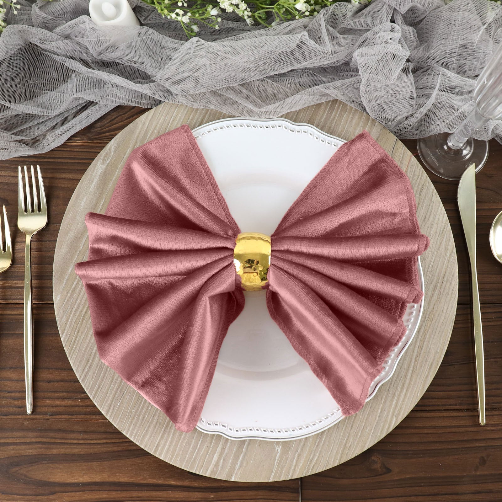 Dusty Rose 20 Inch x 20 Inch Premium Sheen Finish Velvet Cloth Dinner Napkins 5 Pack