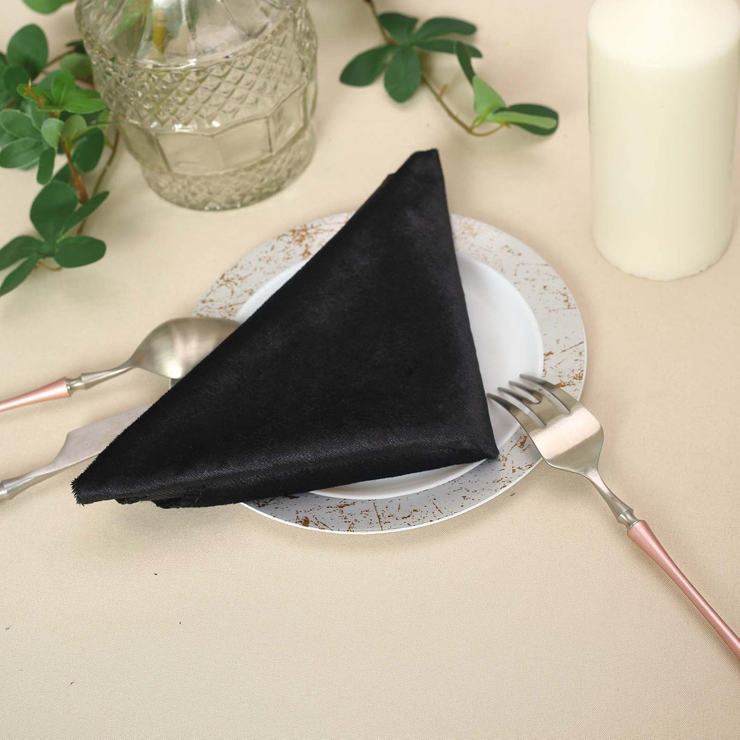 5 Pack | Black Premium Sheen Finish Velvet Cloth Dinner Napkins