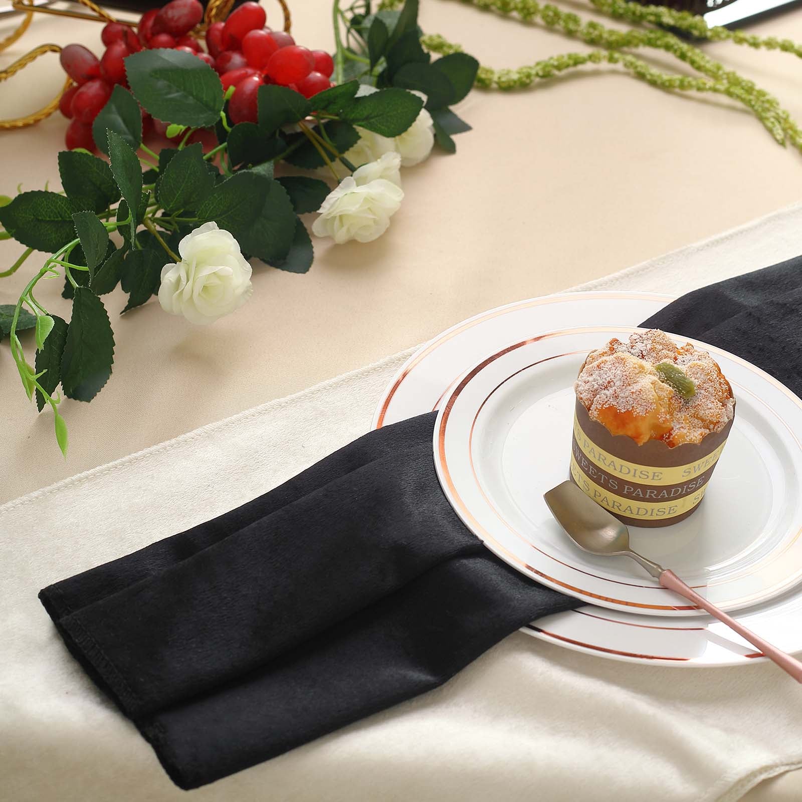 5 Pack | Black Premium Sheen Finish Velvet Cloth Dinner Napkins