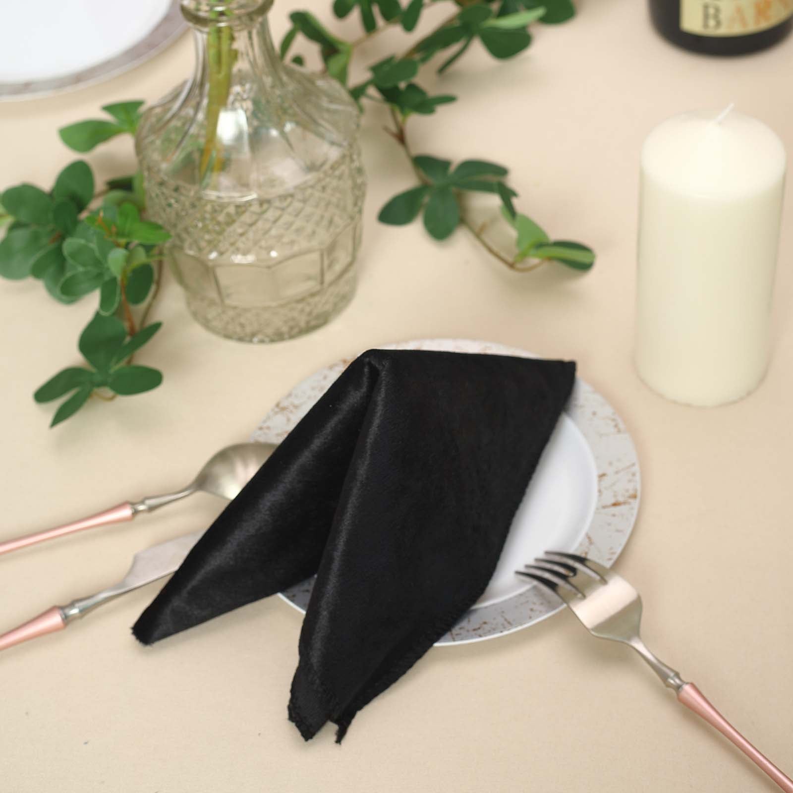 5 Pack | Black Premium Sheen Finish Velvet Cloth Dinner Napkins