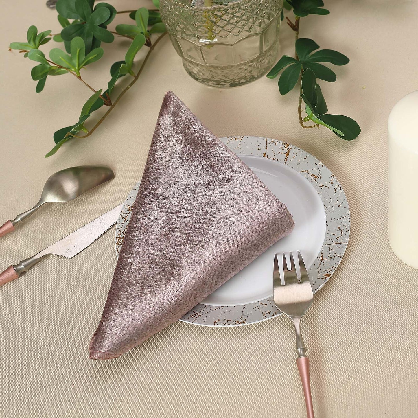 5 Pack | Dusty Rose Premium Sheen Finish Velvet Cloth Dinner Napkins