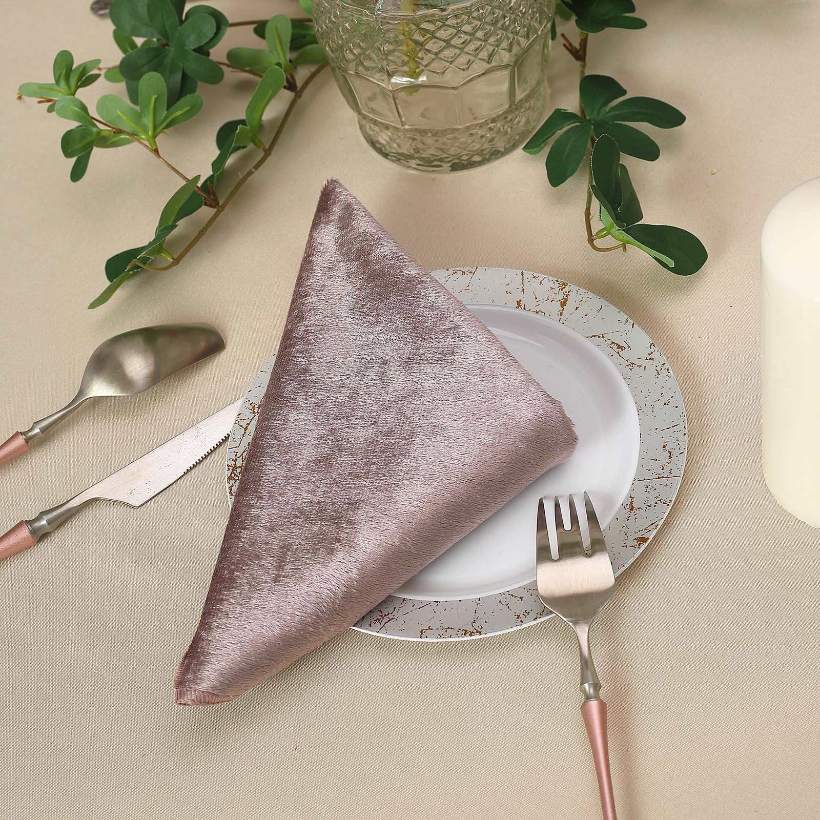 5 Pack | Dusty Rose Premium Sheen Finish Velvet Cloth Dinner Napkins