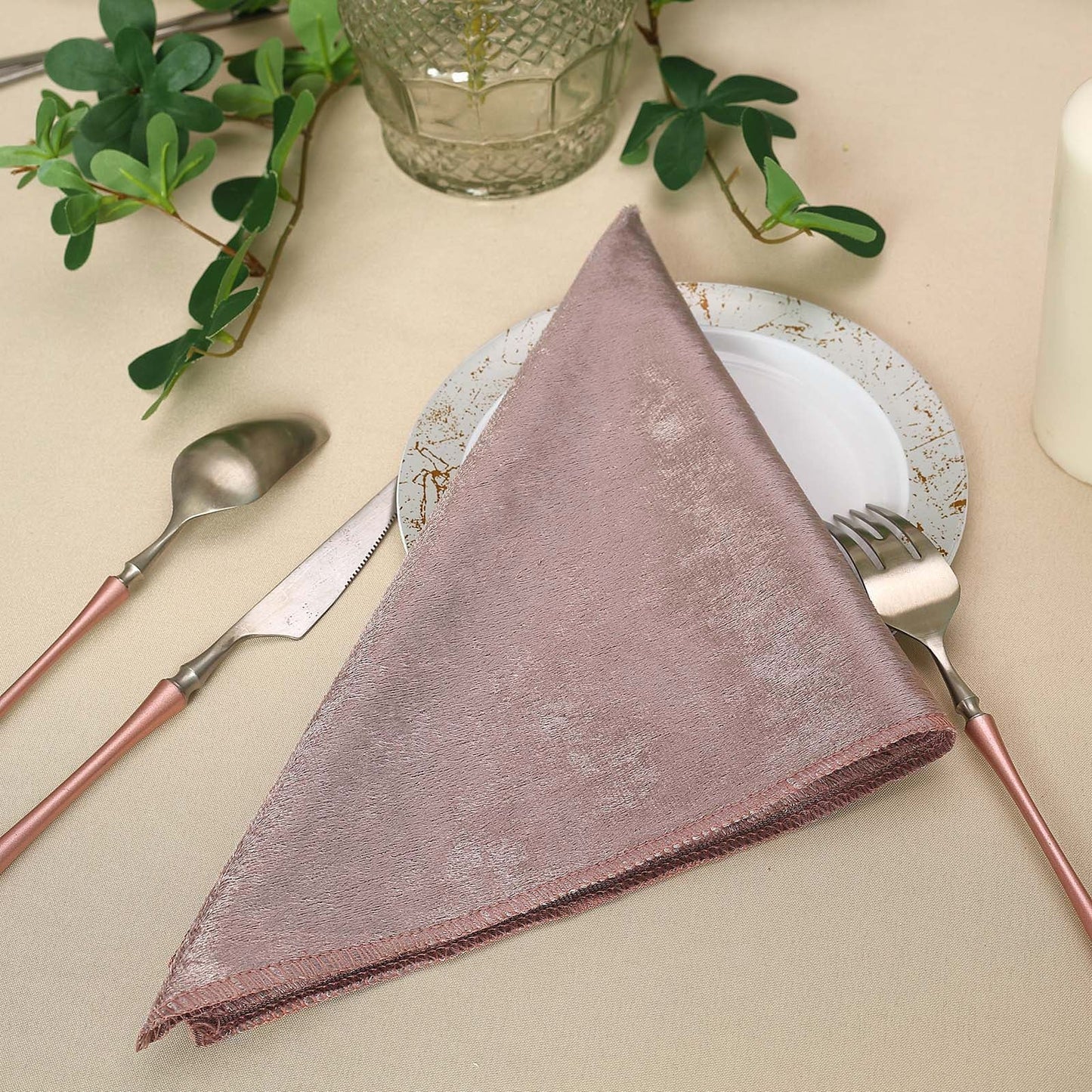 5 Pack | Dusty Rose Premium Sheen Finish Velvet Cloth Dinner Napkins