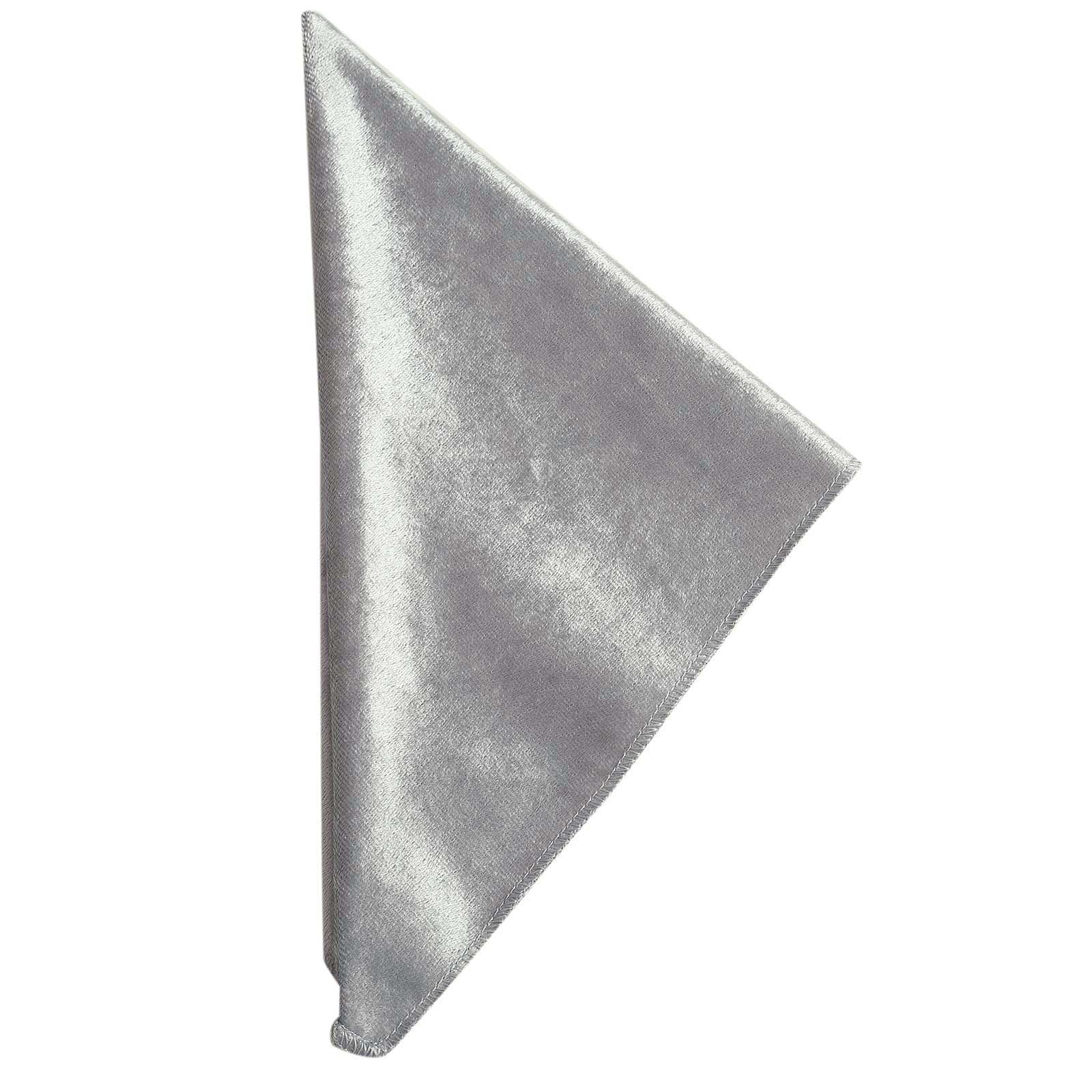5 Pack | Silver Premium Sheen Finish Velvet Cloth Dinner Napkins