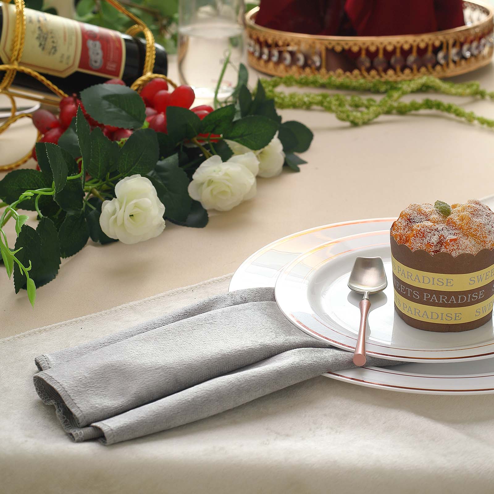 5 Pack | Silver Premium Sheen Finish Velvet Cloth Dinner Napkins