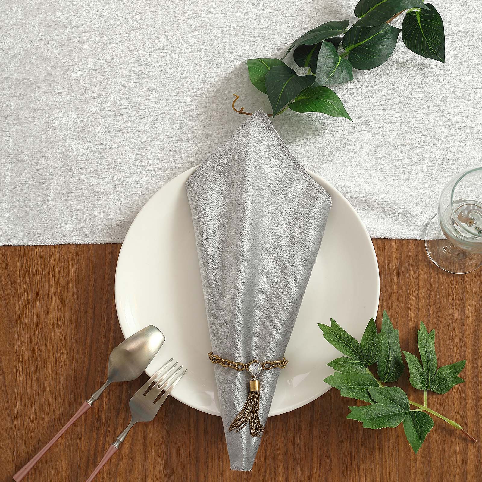 5 Pack | Silver Premium Sheen Finish Velvet Cloth Dinner Napkins