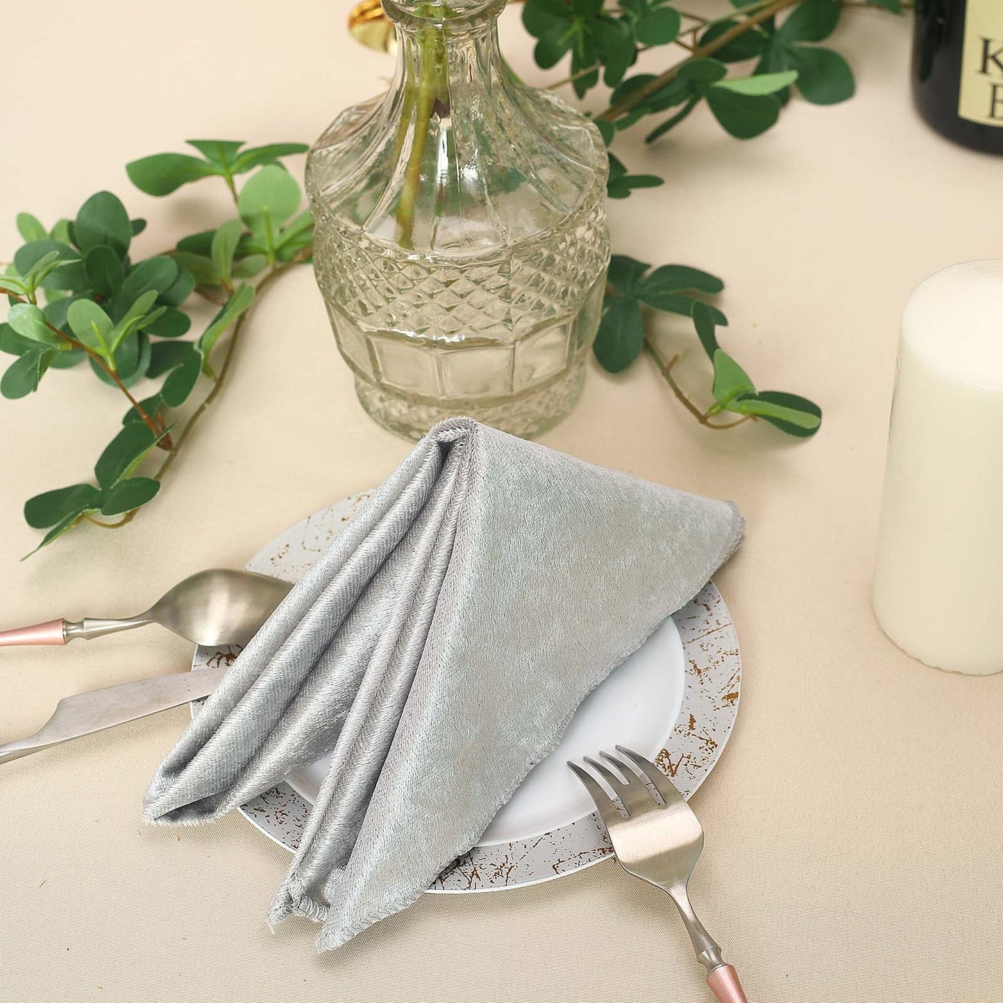 5 Pack | Silver Premium Sheen Finish Velvet Cloth Dinner Napkins