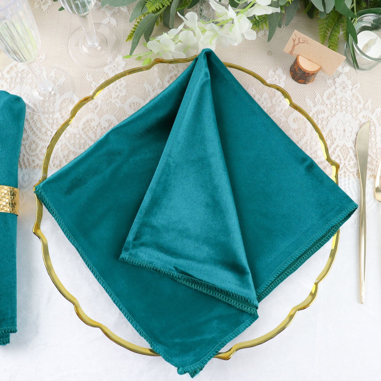 20 Inch by 20 Inch Velvet dinner napkin Peacock Teal Smooth Sheer Finish