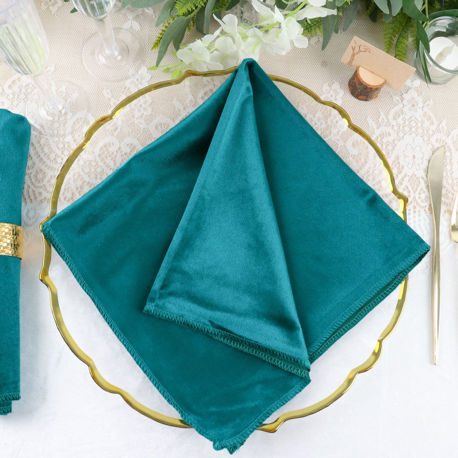 20 Inch by 20 Inch Velvet dinner napkin Peacock Teal Smooth Sheer Finish