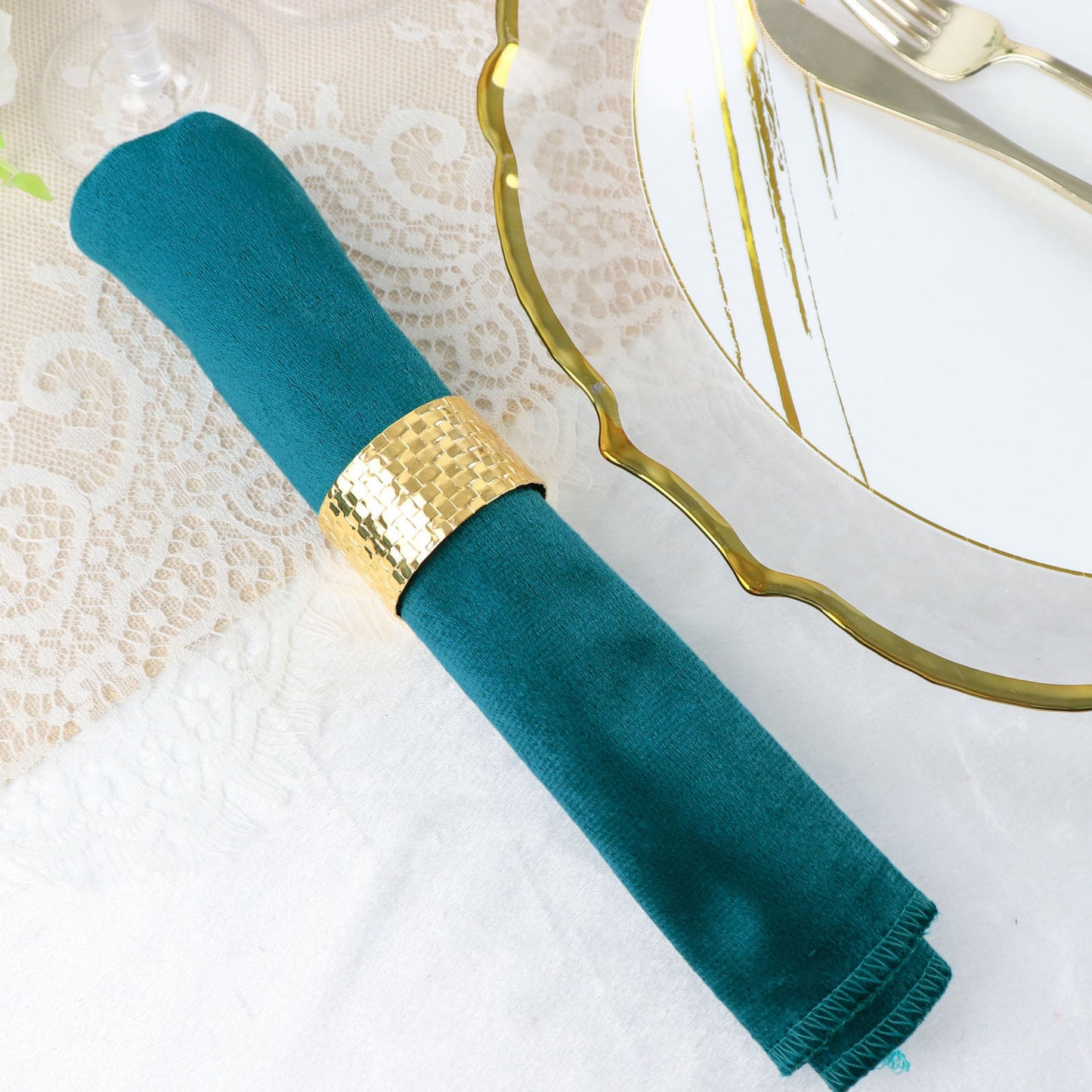Seamless Velvet dinner napkin Peacock Teal 20 Inch by 20 Inch Sheer Look