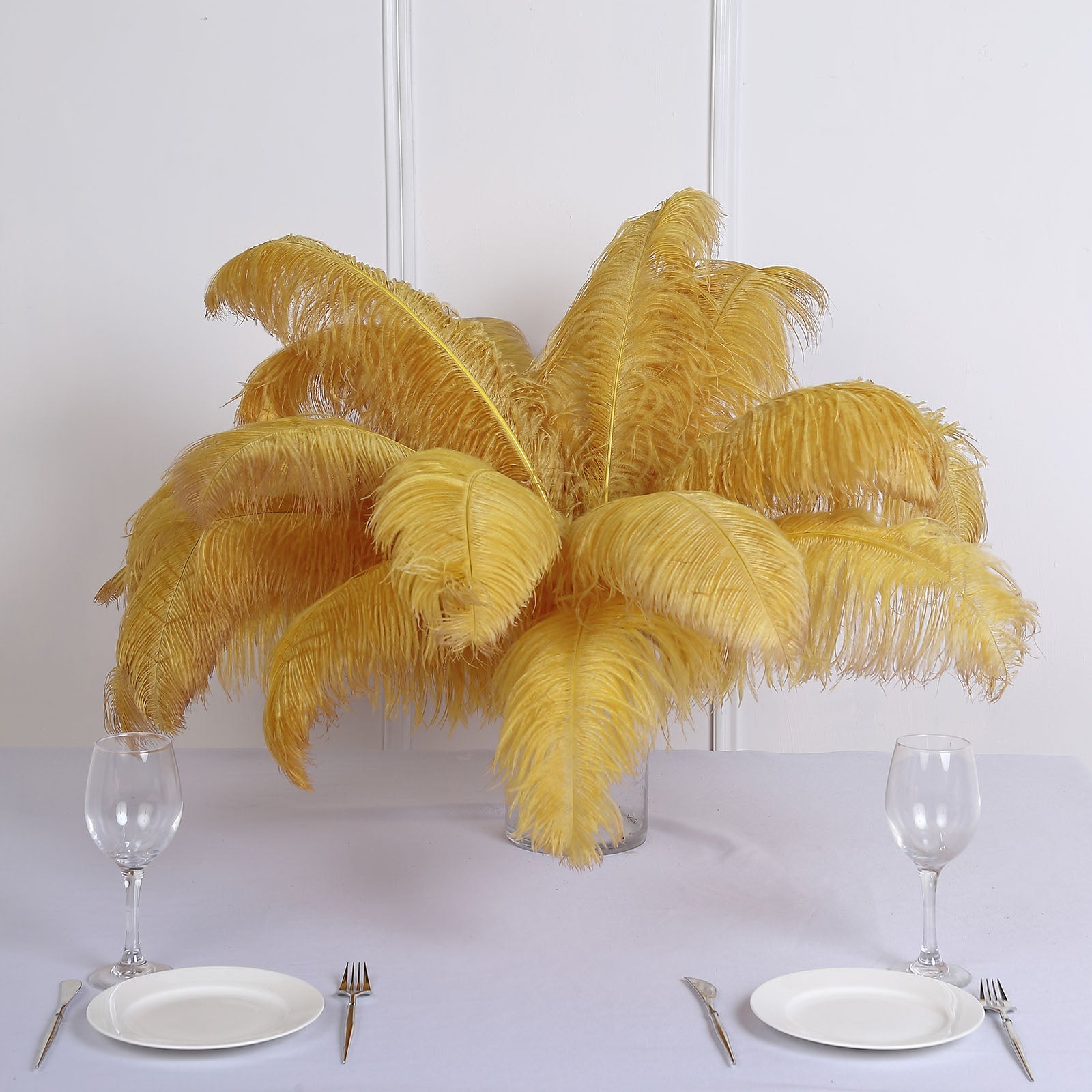 24 Inch To 26 Inch Sized Gold Colored Natural Plume Ostrich Feathers Centerpiece Filler 12 Pack