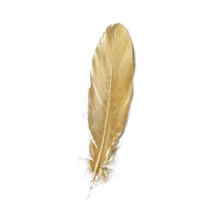 Metallic gold natural goose feather for craft decoration.