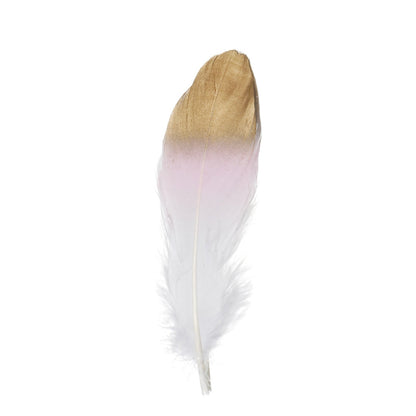 Metallic gold tip blush white dual tone real goose feather.