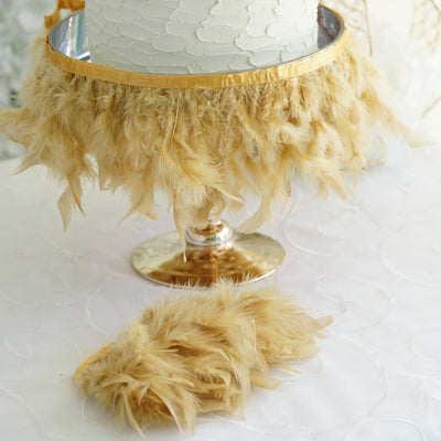 Elegant Gold Turkey Feather Fringe Trim