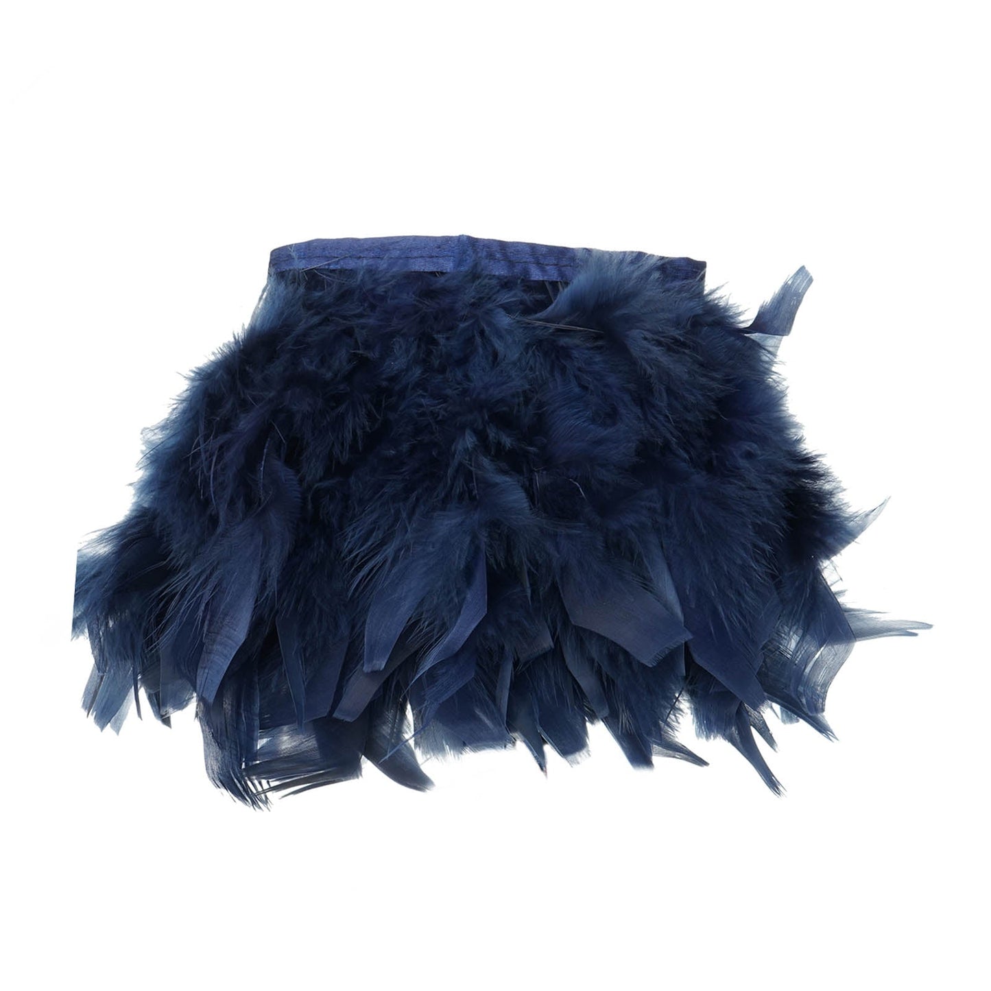 Real Turkey Feather Fringe Trim Navy Blue 39 Inch with Satin Ribbon Tape#whtbkgd